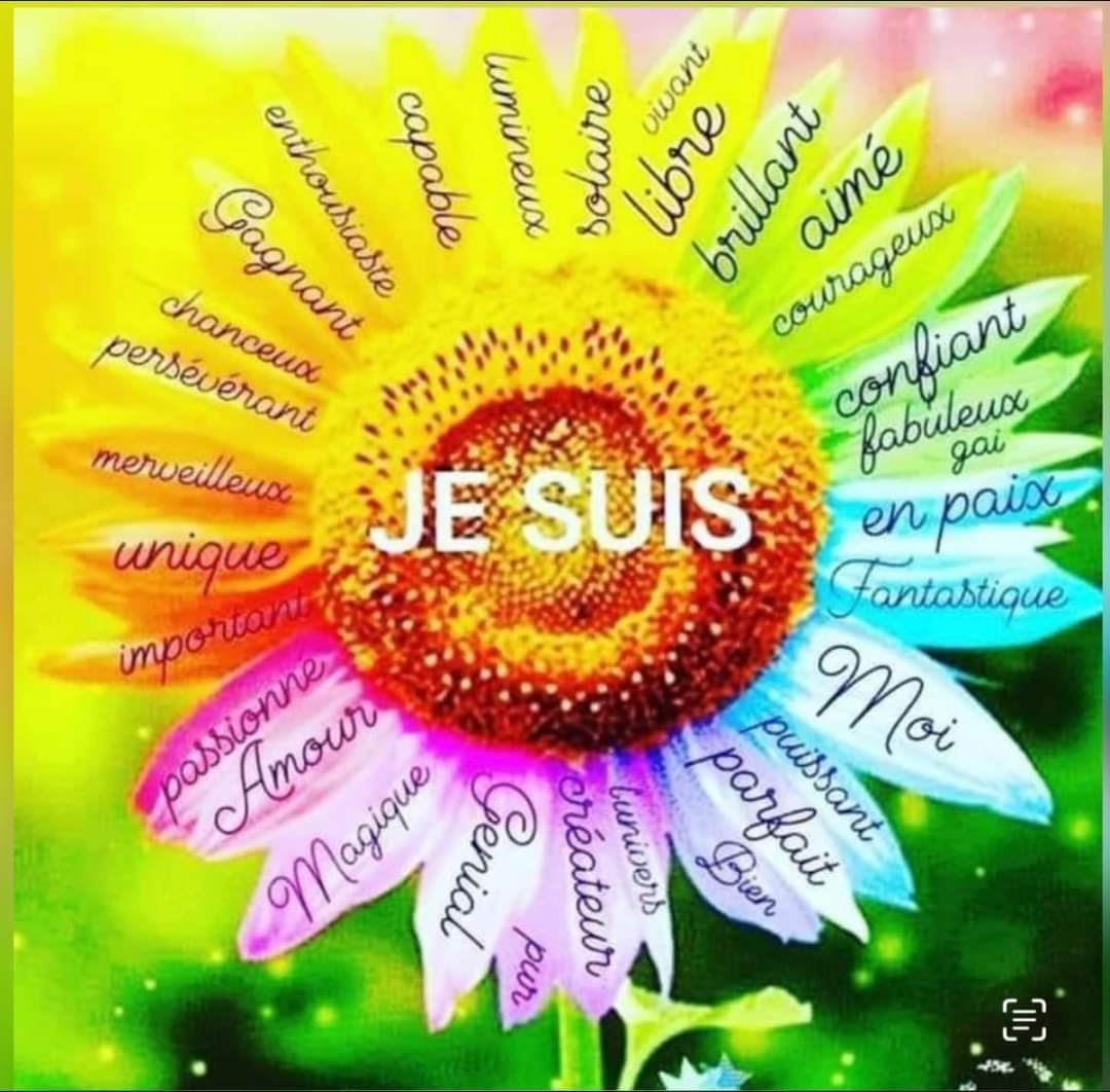 marguerite et ses pétales chacun portant un qualificatif de la personne, pour garder une bonne estime de soi en cancer, qui passe notamment par le soin de la peau après chiimio